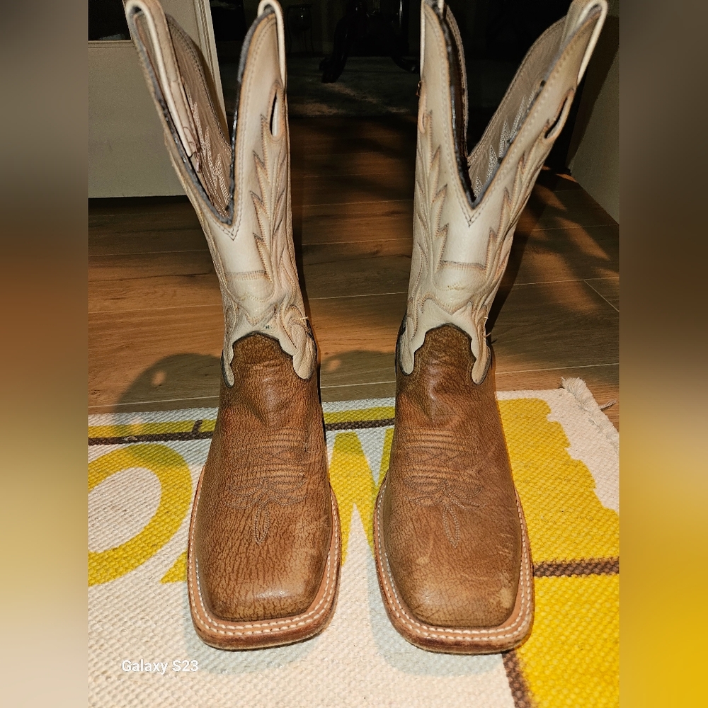 Mens Larry Mahan Square Toe  Cowboy Boots Size 9.5